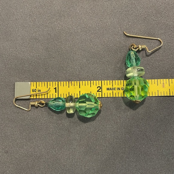 Green Austrian 3 Crystal Earrings - Picture 3 of 4